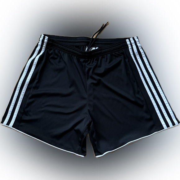 adidas Women's Black Athletic Shorts with White Stripes - Picture 1 of 3